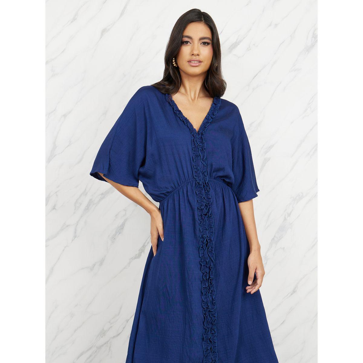 فستان ميدي بحافة واسعة وكشكش-women-clothing-dresses-image-2
