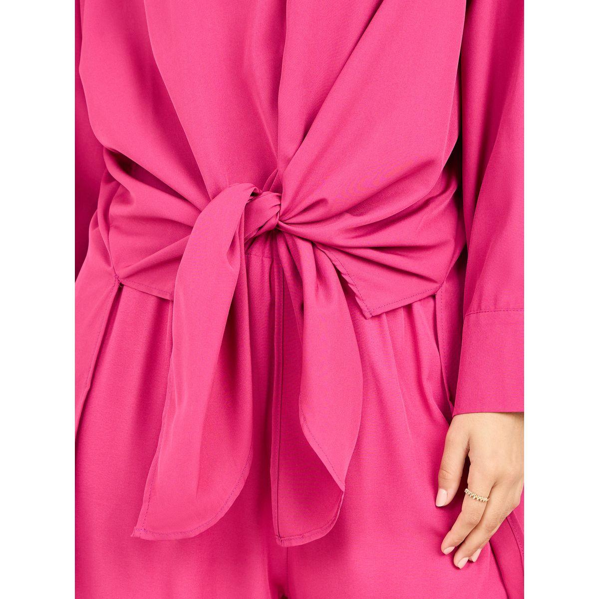 Styli Front Tie Up Hem Longline Shirt and Wide Leg Pant Set-women-clothing-coordsets-image-4