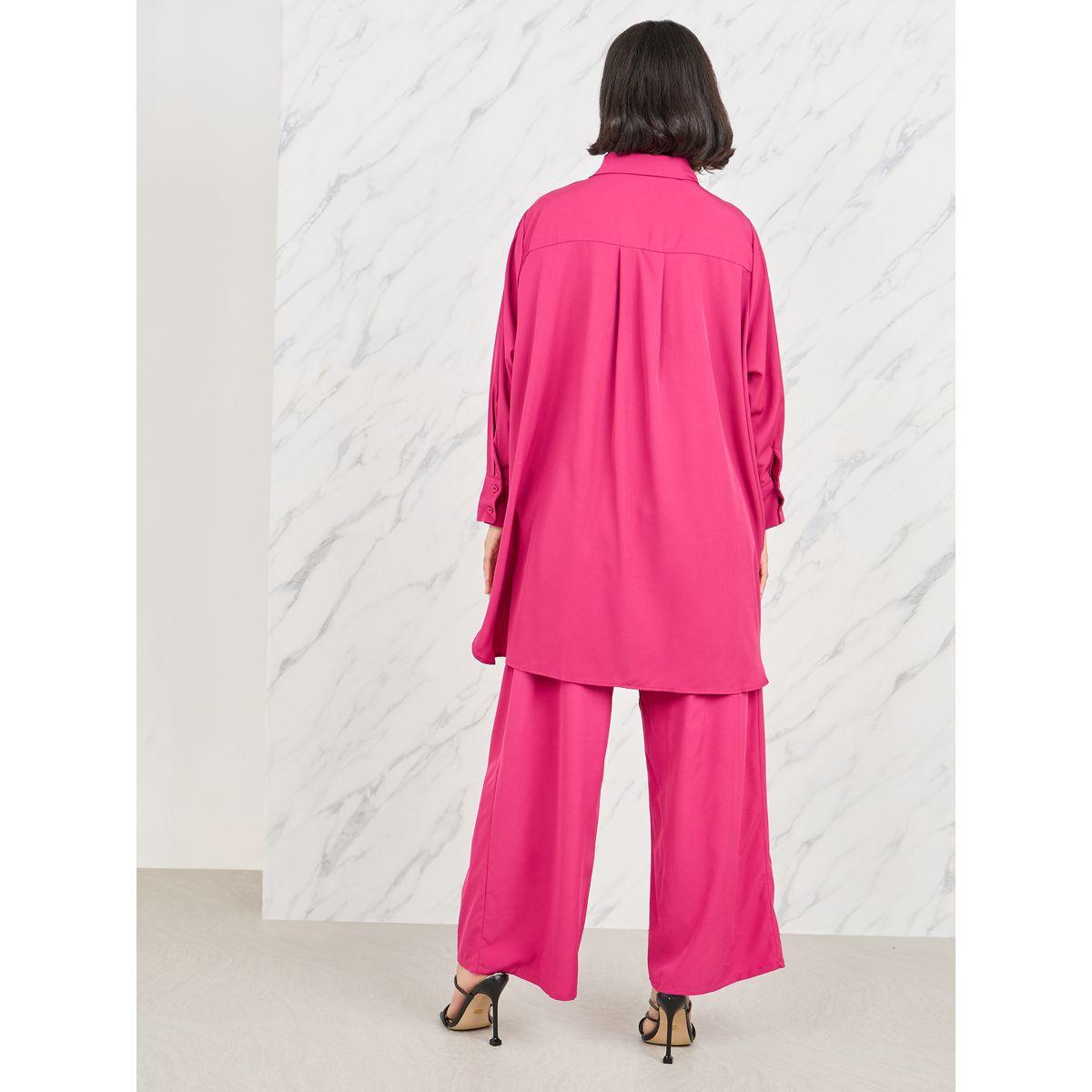 Styli Front Tie Up Hem Longline Shirt and Wide Leg Pant Set-women-clothing-coordsets-image-6