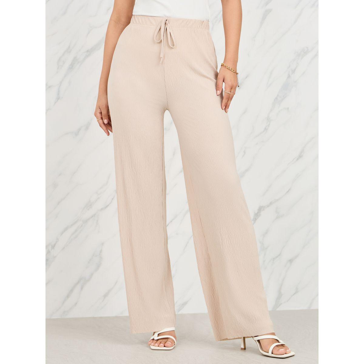 Styli Textured Relax Straight Leg Pants with Drawstring Waist-women-clothing-bottoms-trousers-image-1