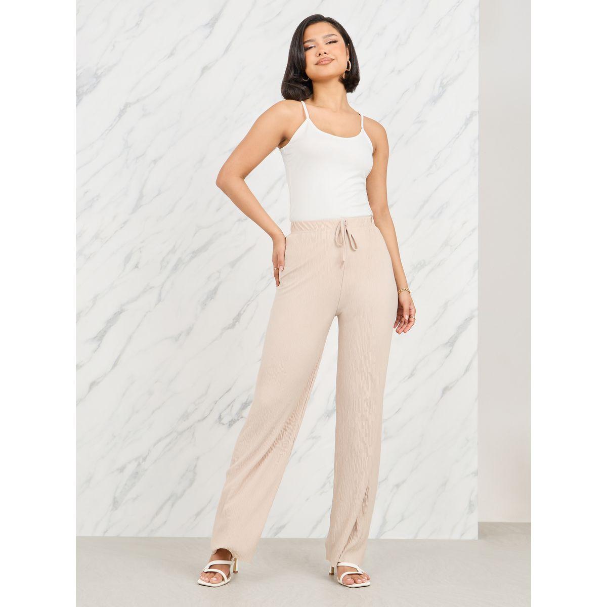 Styli Textured Relax Straight Leg Pants with Drawstring Waist-women-clothing-bottoms-trousers-image-2