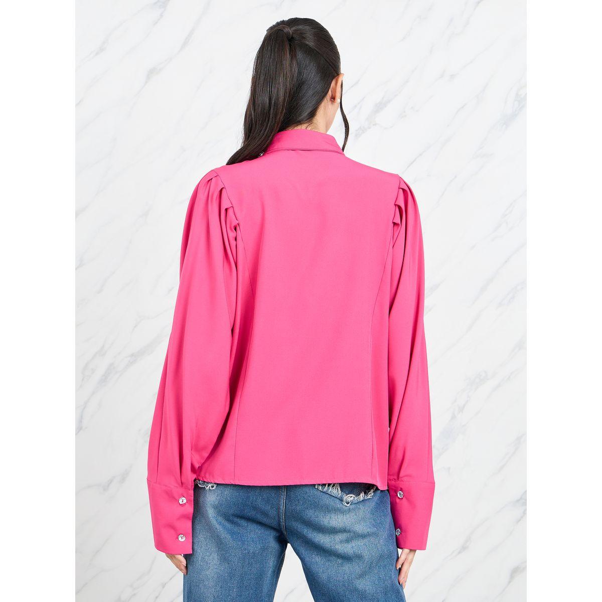 Styli Embellished Collar Pleated Batwing Sleeves Shirt-women-clothing-shirtsandblouses-shirts-image-5