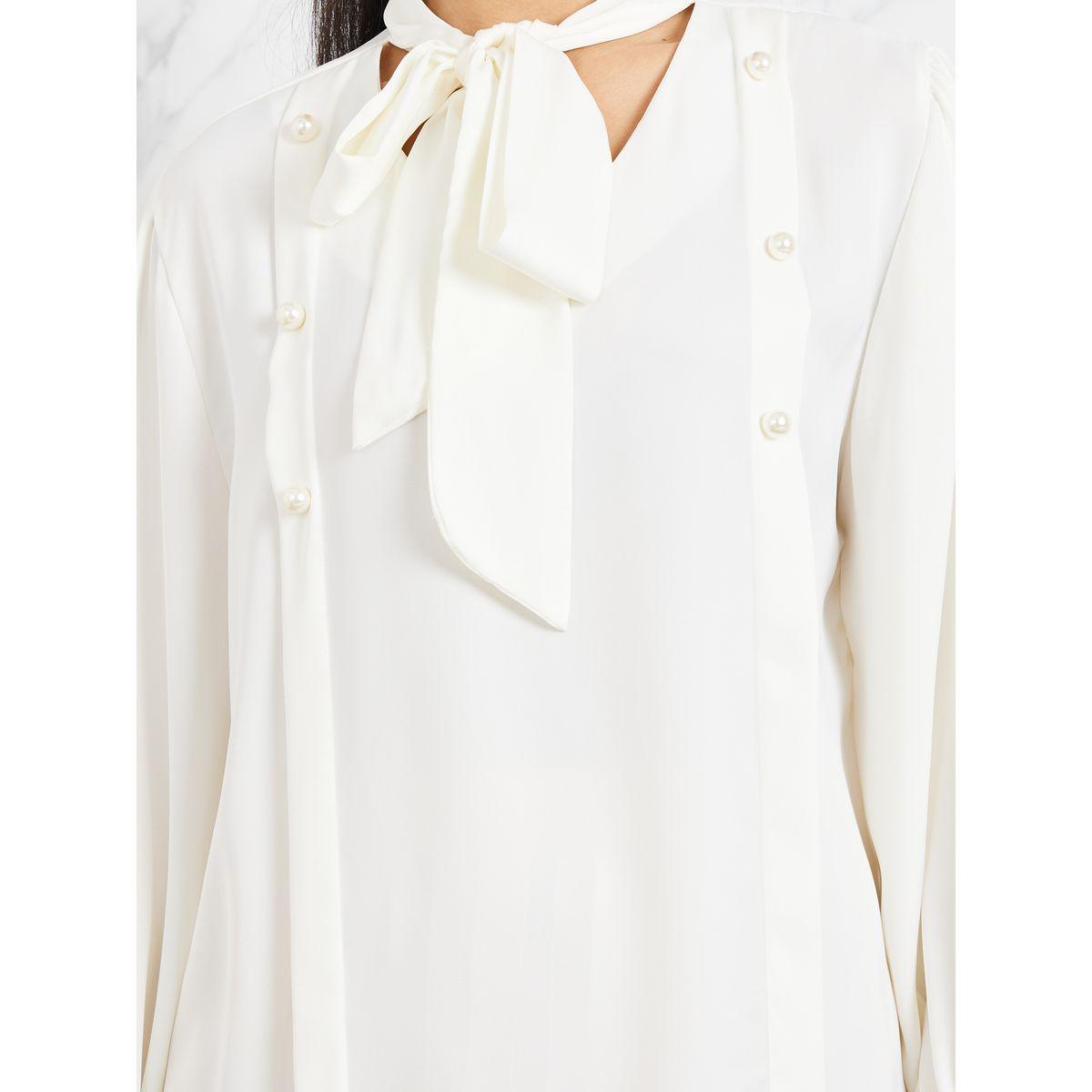Styli Pearl Detail Tie Up Neck Solid Blouse-women-clothing-shirtsandblouses-blouses-image-3