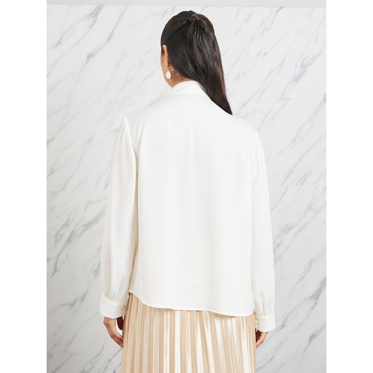 Styli Pearl Detail Tie Up Neck Solid Blouse-women-clothing-shirtsandblouses-blouses-image-4