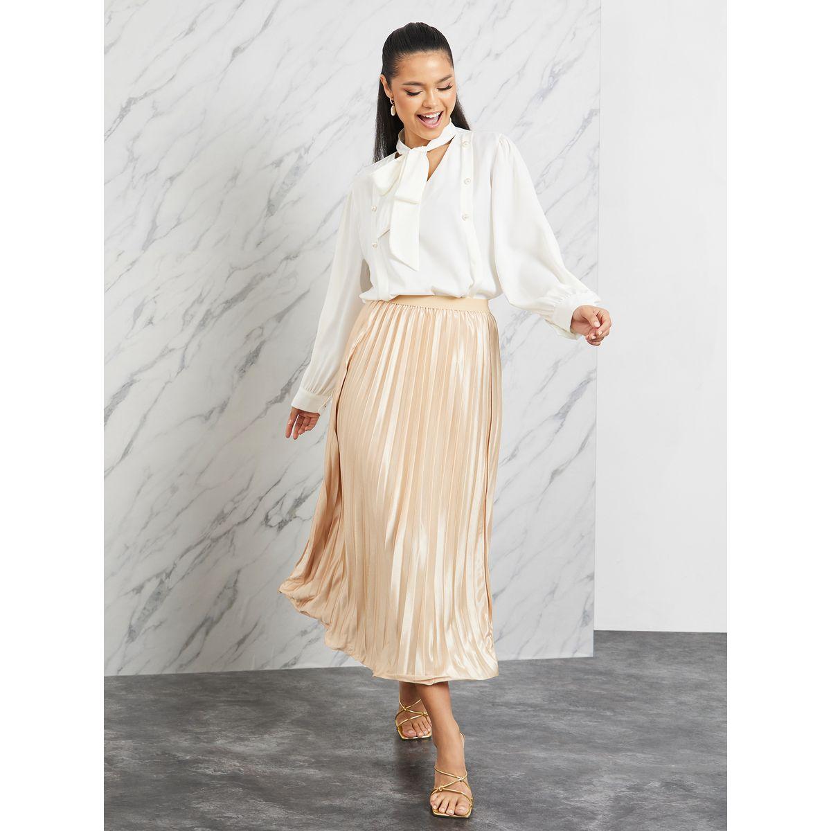 Styli Pearl Detail Tie Up Neck Solid Blouse-women-clothing-shirtsandblouses-blouses-image-5