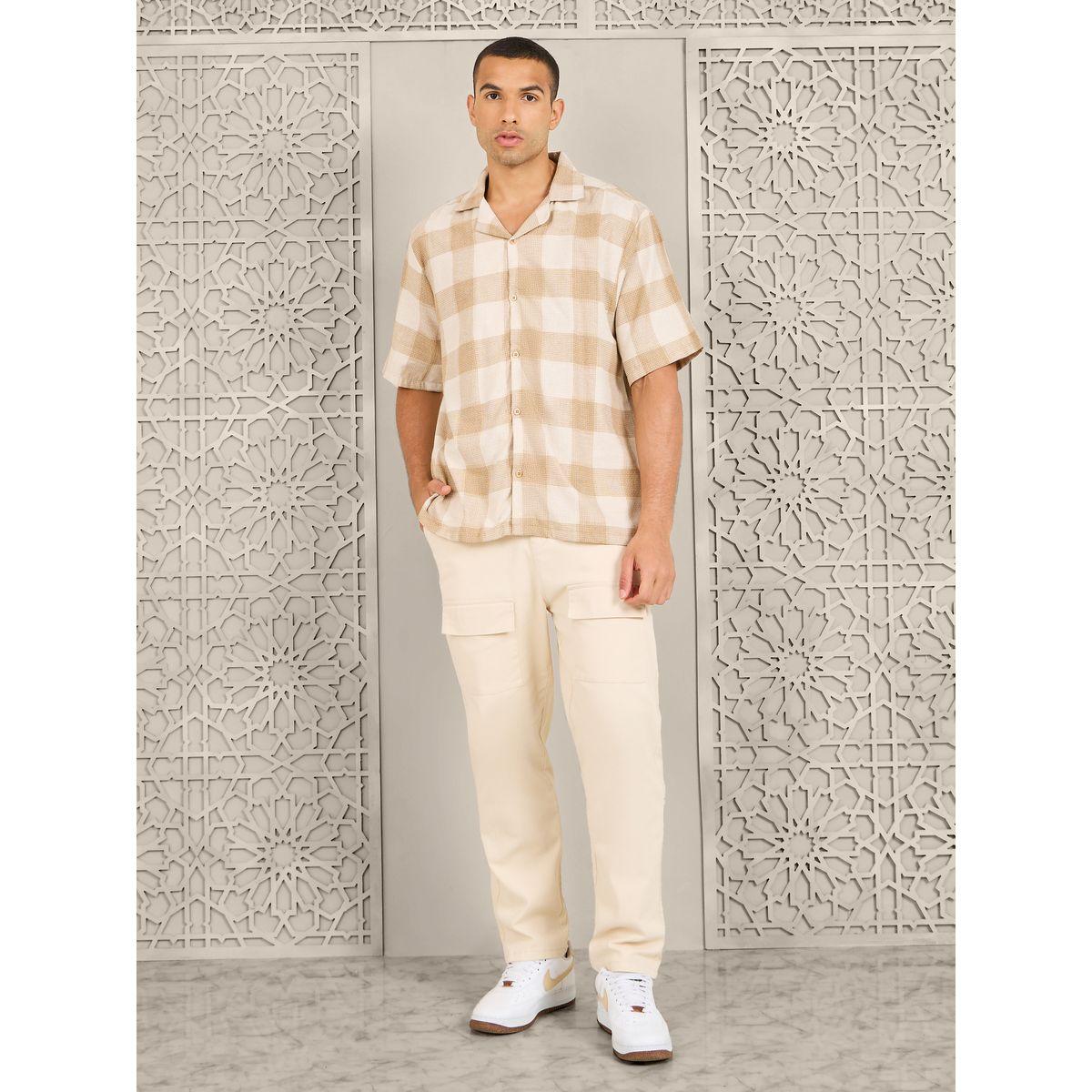 Styli Check Resort Collar Relaxed Fit Knit Shirt-men-clothing-shirts-image-1