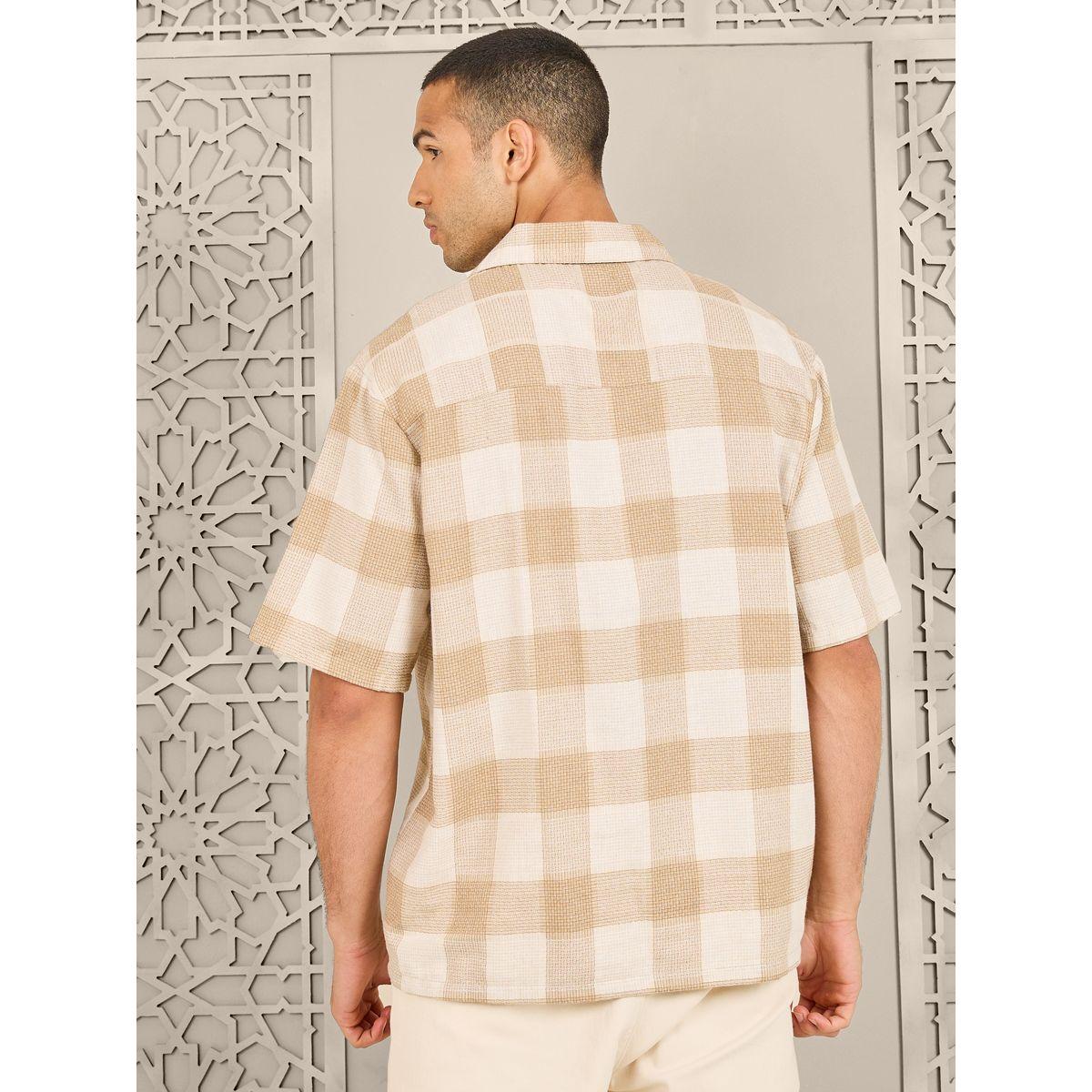 Styli Check Resort Collar Relaxed Fit Knit Shirt-men-clothing-shirts-image-3