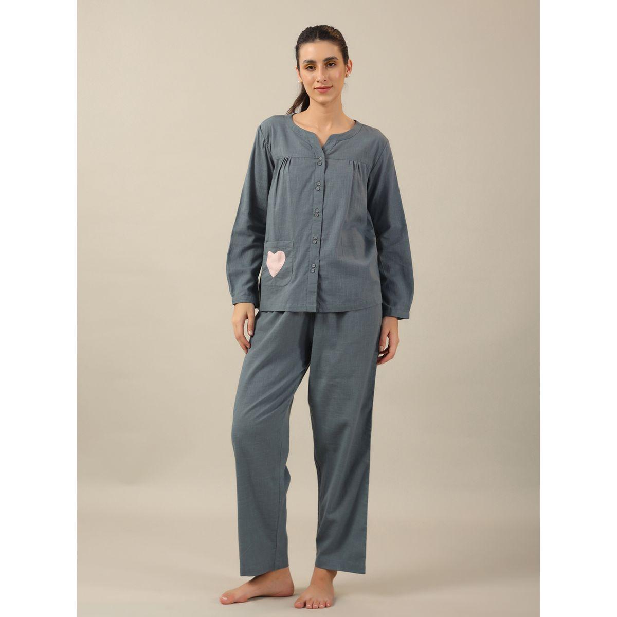 طقم من بنطال مع بلوزة بتفاصيل جيب سانسكريتي هومز × ستايلي-women-clothing-nightwear-pyjamas-longsets-image-3