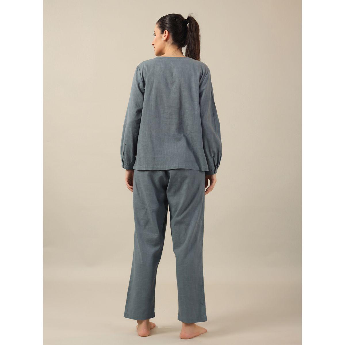 طقم من بنطال مع بلوزة بتفاصيل جيب سانسكريتي هومز × ستايلي-women-clothing-nightwear-pyjamas-longsets-image-5