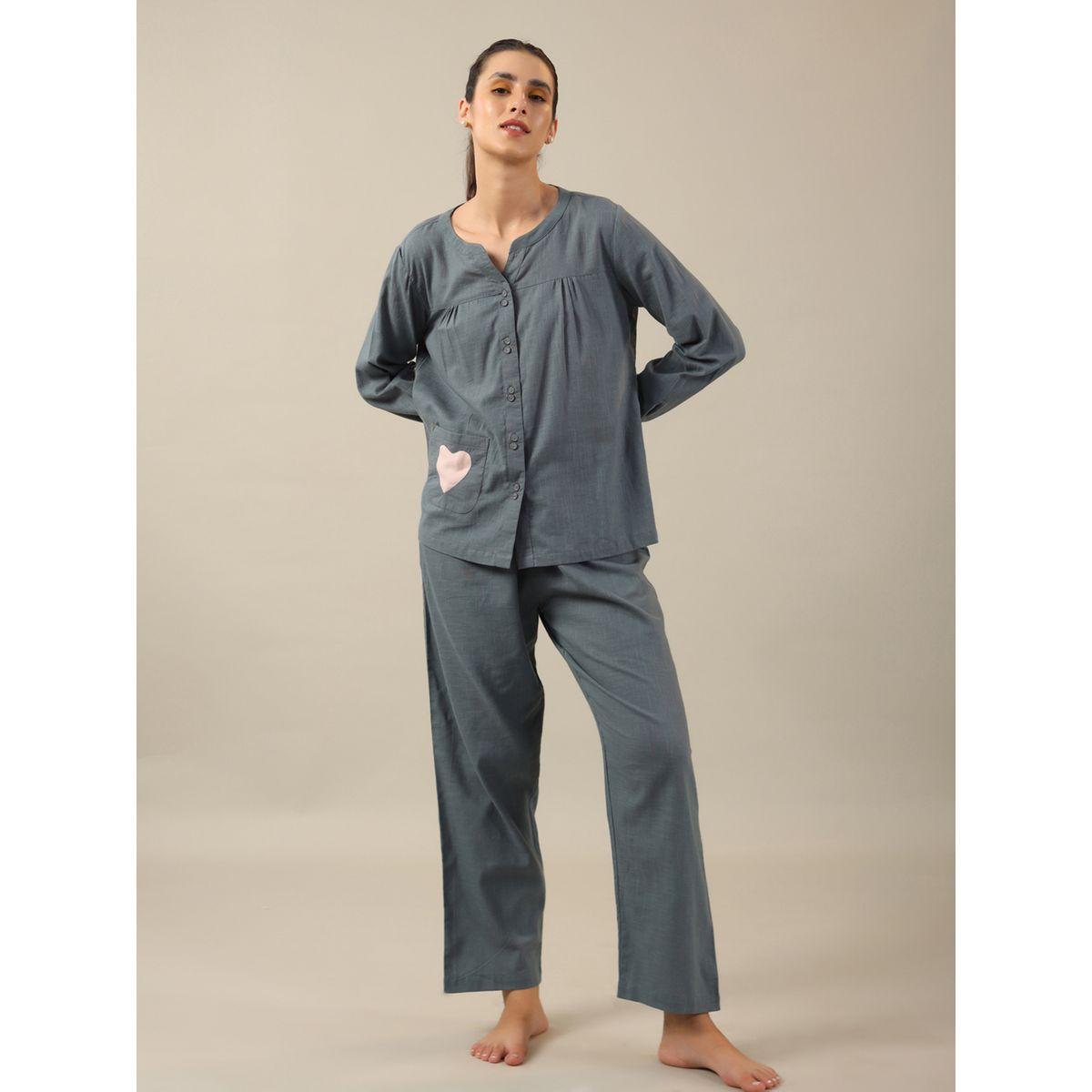 طقم من بنطال مع بلوزة بتفاصيل جيب سانسكريتي هومز × ستايلي-women-clothing-nightwear-pyjamas-longsets-image-8