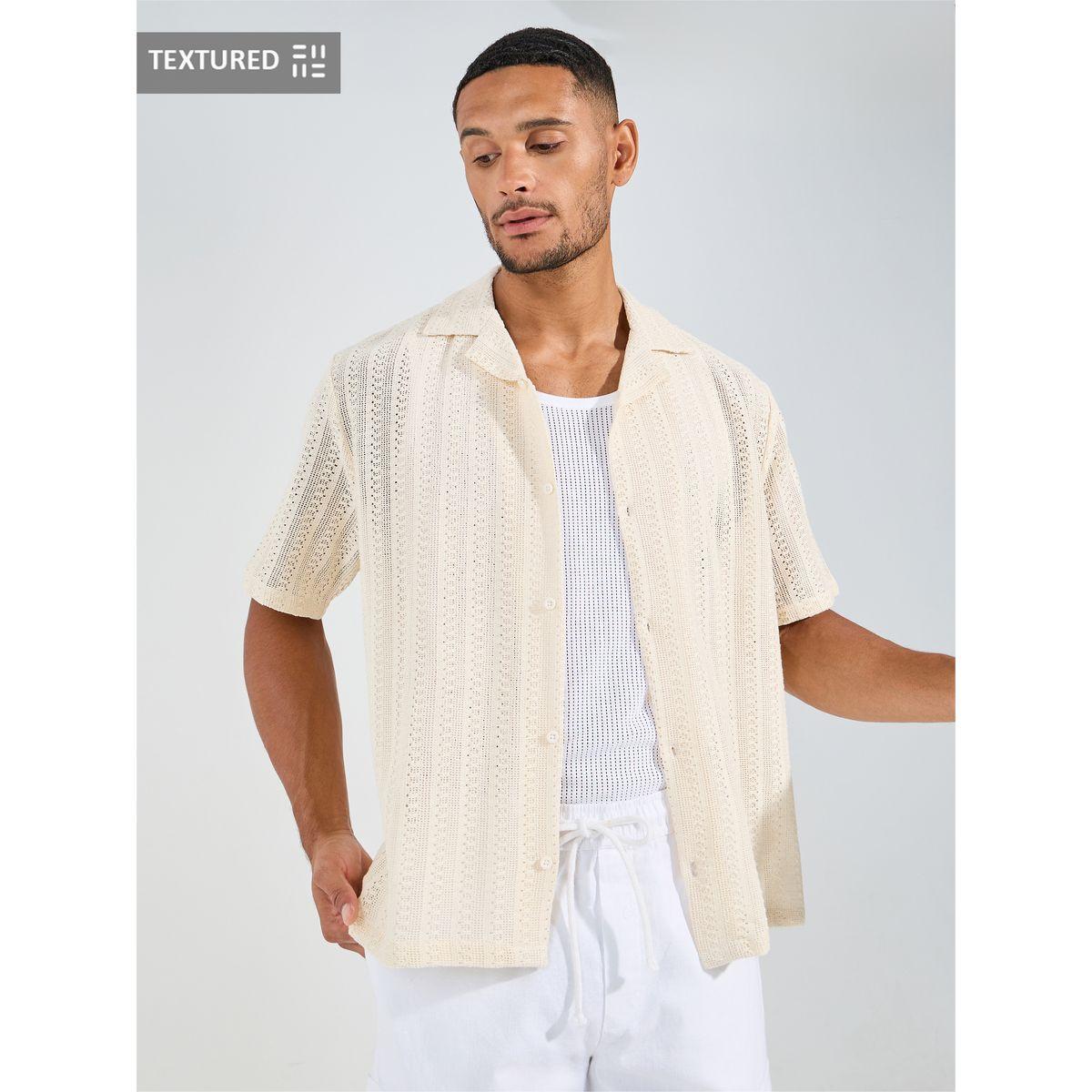 Styli Cotton Textured Resort Collar Relaxed Knit Shirt-men-clothing-shirts-image-1