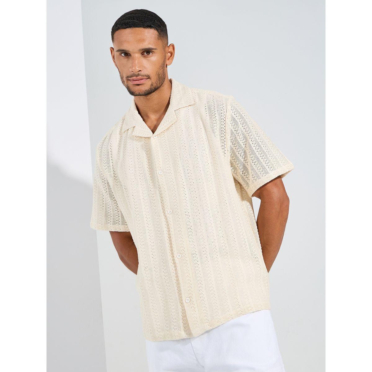 Styli Cotton Textured Resort Collar Relaxed Knit Shirt-men-clothing-shirts-image-3