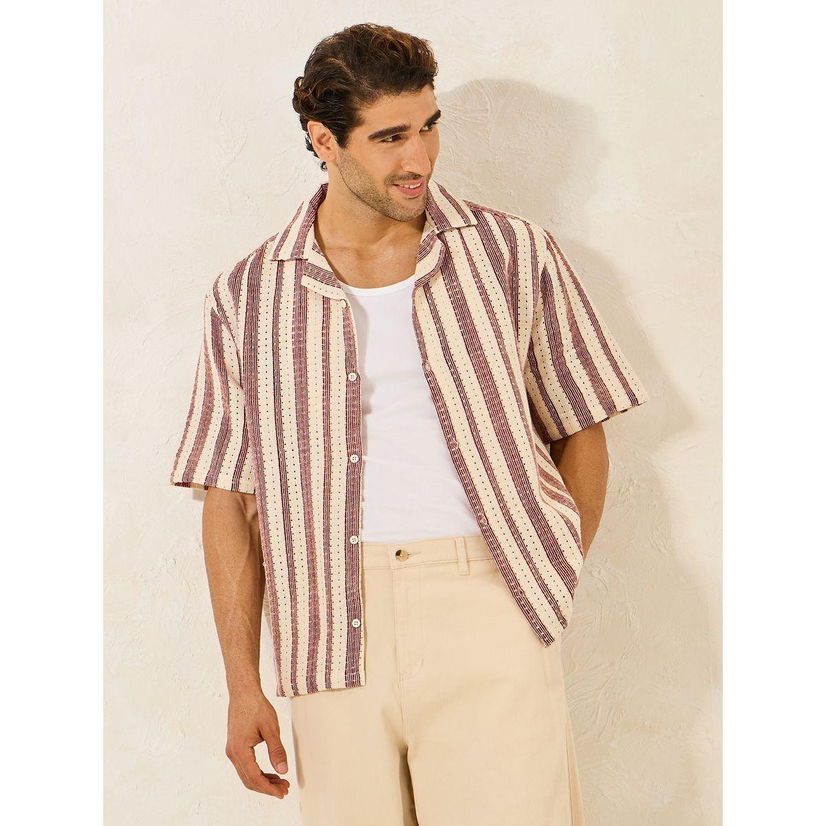 Styli Striped Resort Collar Relaxed Knit Shirt-men-clothing-shirts-image-1