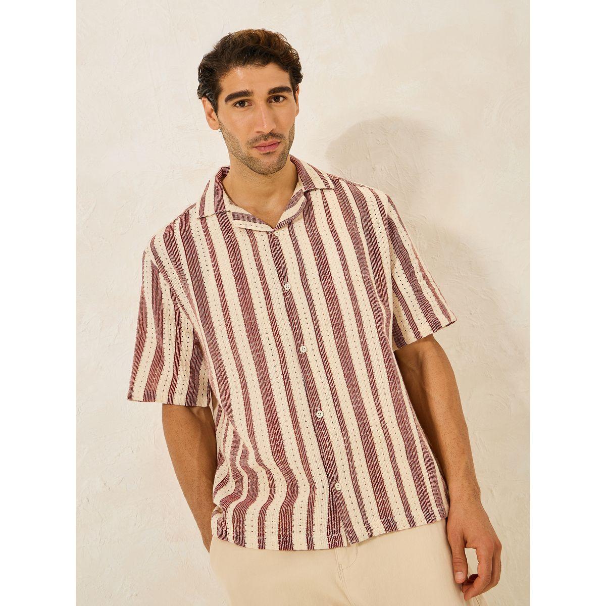 Styli Striped Resort Collar Relaxed Knit Shirt-men-clothing-shirts-image-3