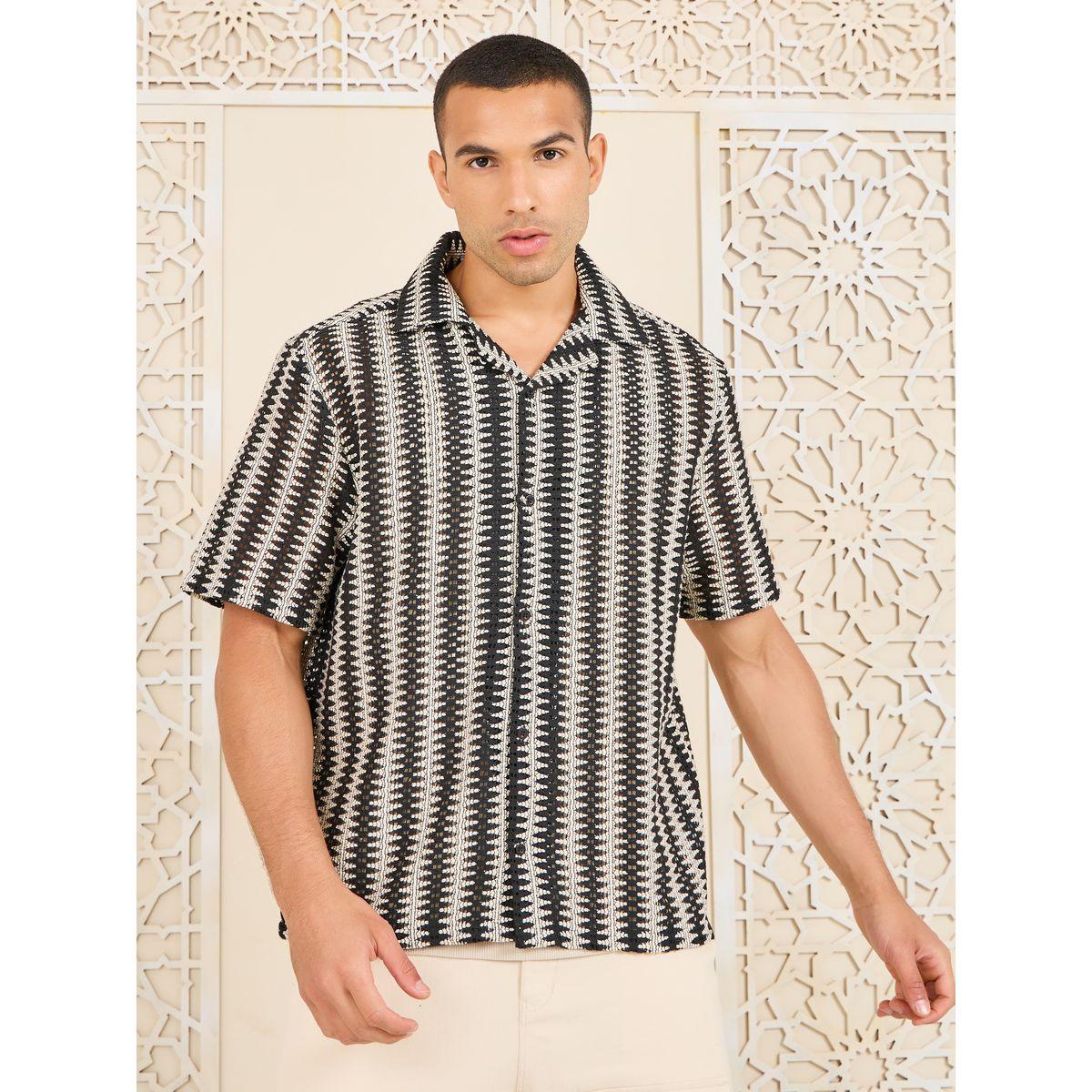 Styli Cotton Striped Resort Collar Relaxed Fit Knit Shirt-men-clothing-shirts-image-1