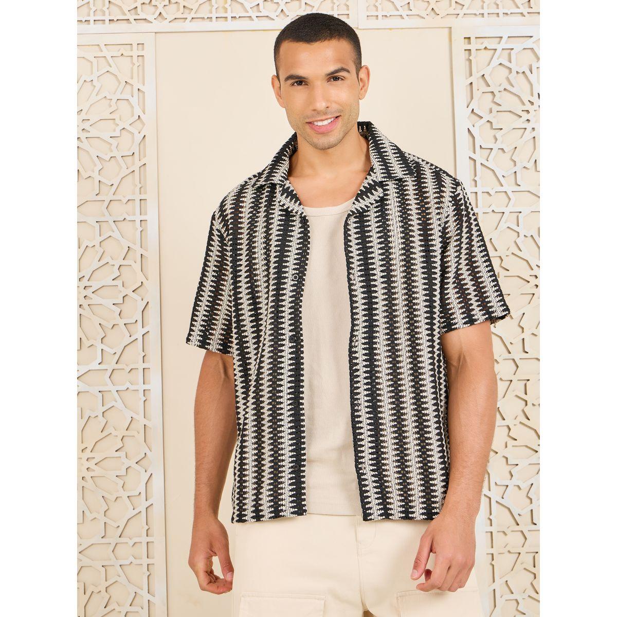 Styli Cotton Striped Resort Collar Relaxed Fit Knit Shirt-men-clothing-shirts-image-3
