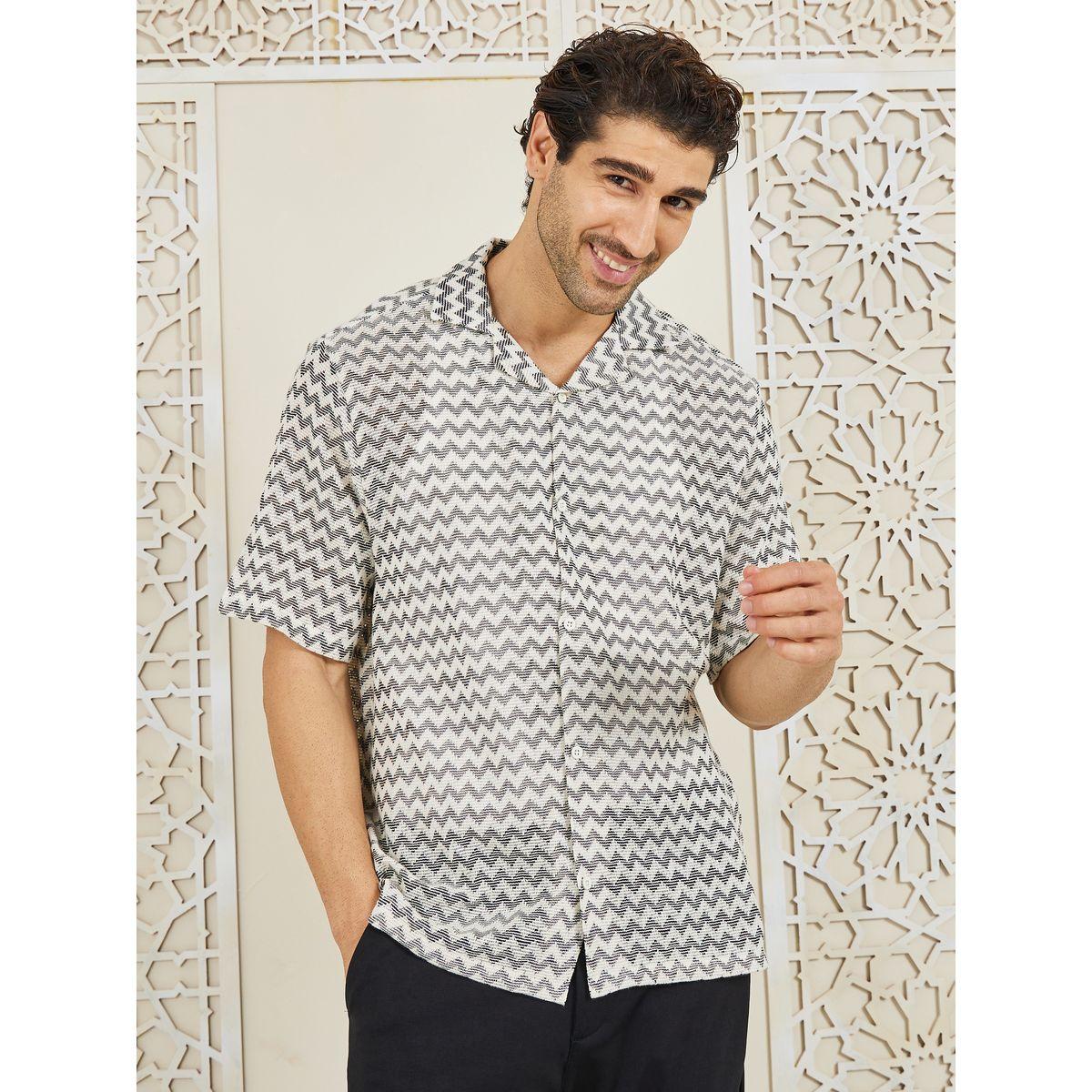Styli Zig Zag Striped Resort Collar Relaxed Knit Shirt-men-clothing-shirts-image-1