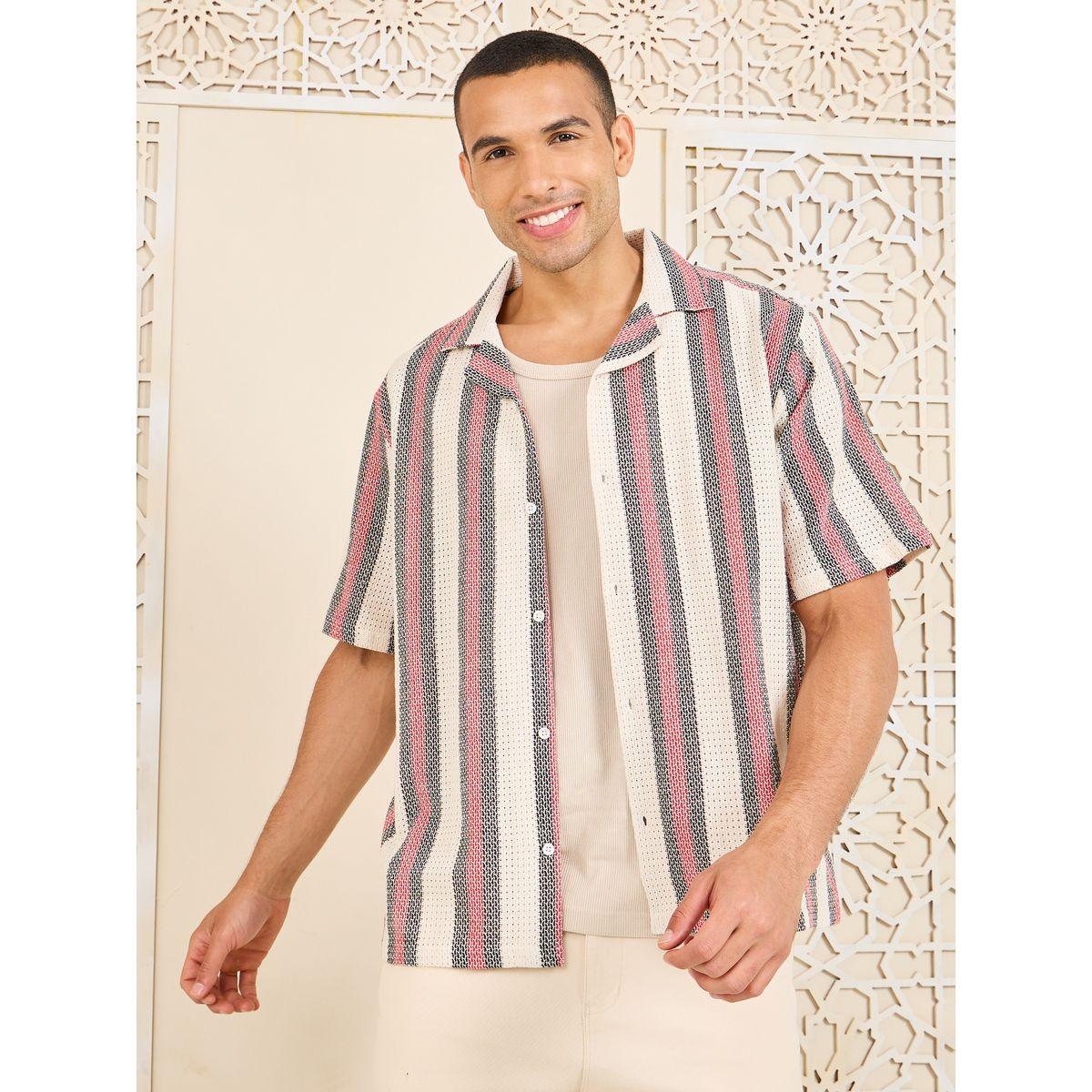 Styli Cotton Striped Resort Collar Relaxed Fit Knit Shirt-men-clothing-shirts-image-1