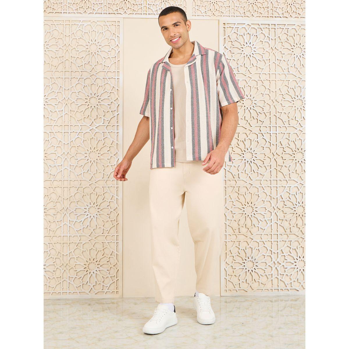 Styli Cotton Striped Resort Collar Relaxed Fit Knit Shirt-men-clothing-shirts-image-2