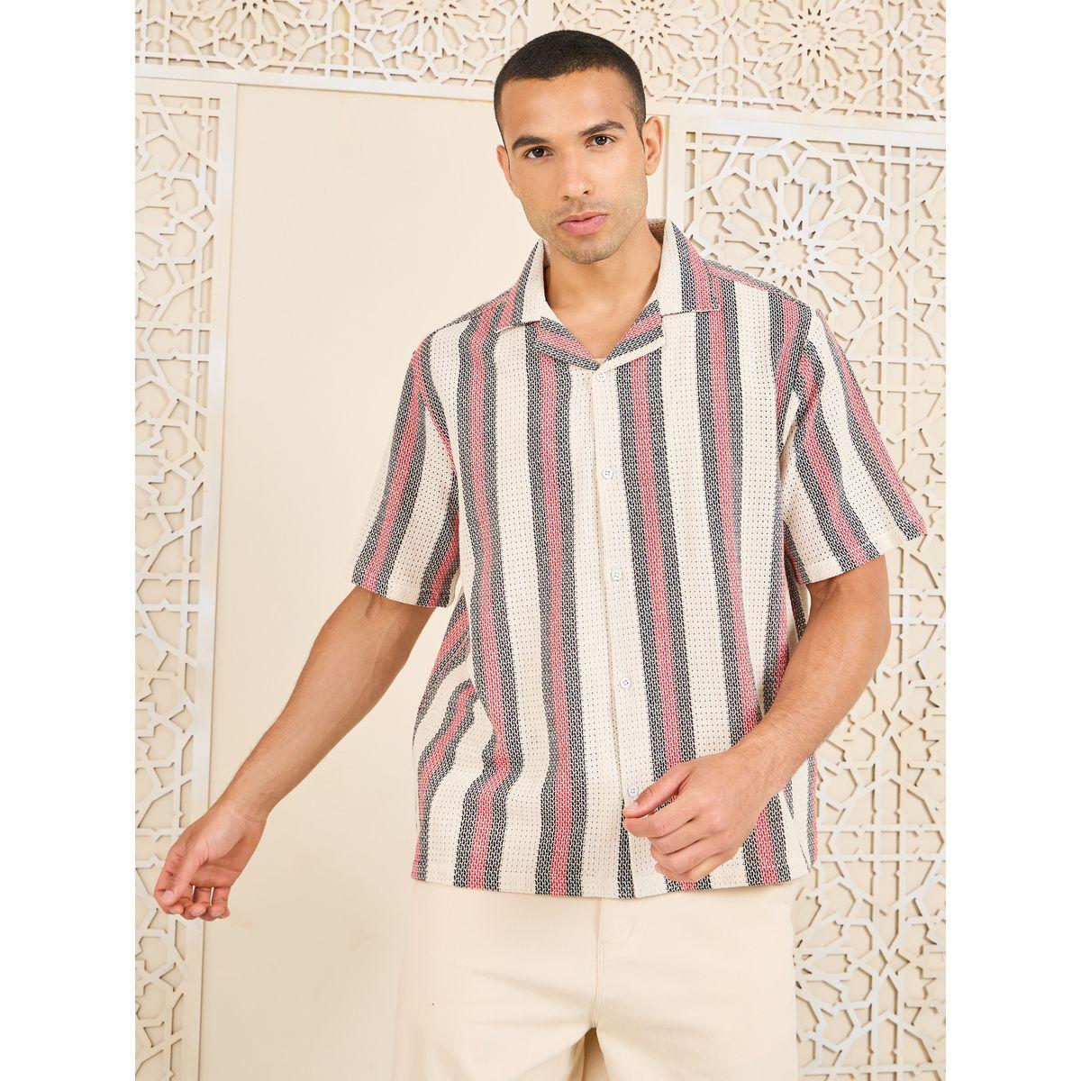 Styli Cotton Striped Resort Collar Relaxed Fit Knit Shirt-men-clothing-shirts-image-3