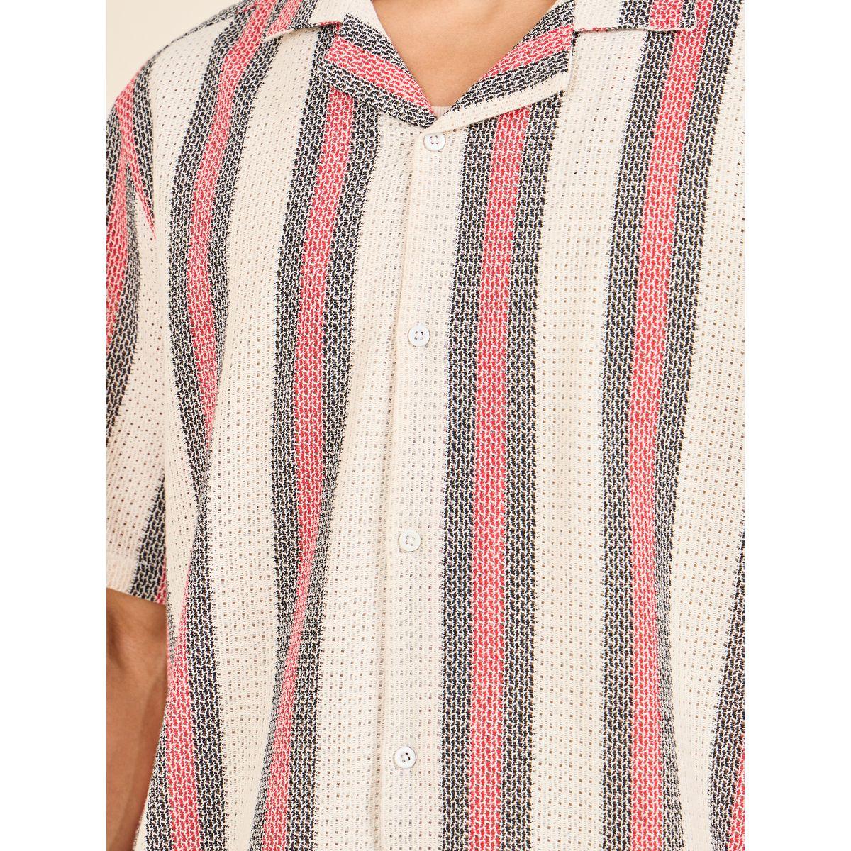 Styli Cotton Striped Resort Collar Relaxed Fit Knit Shirt-men-clothing-shirts-image-4