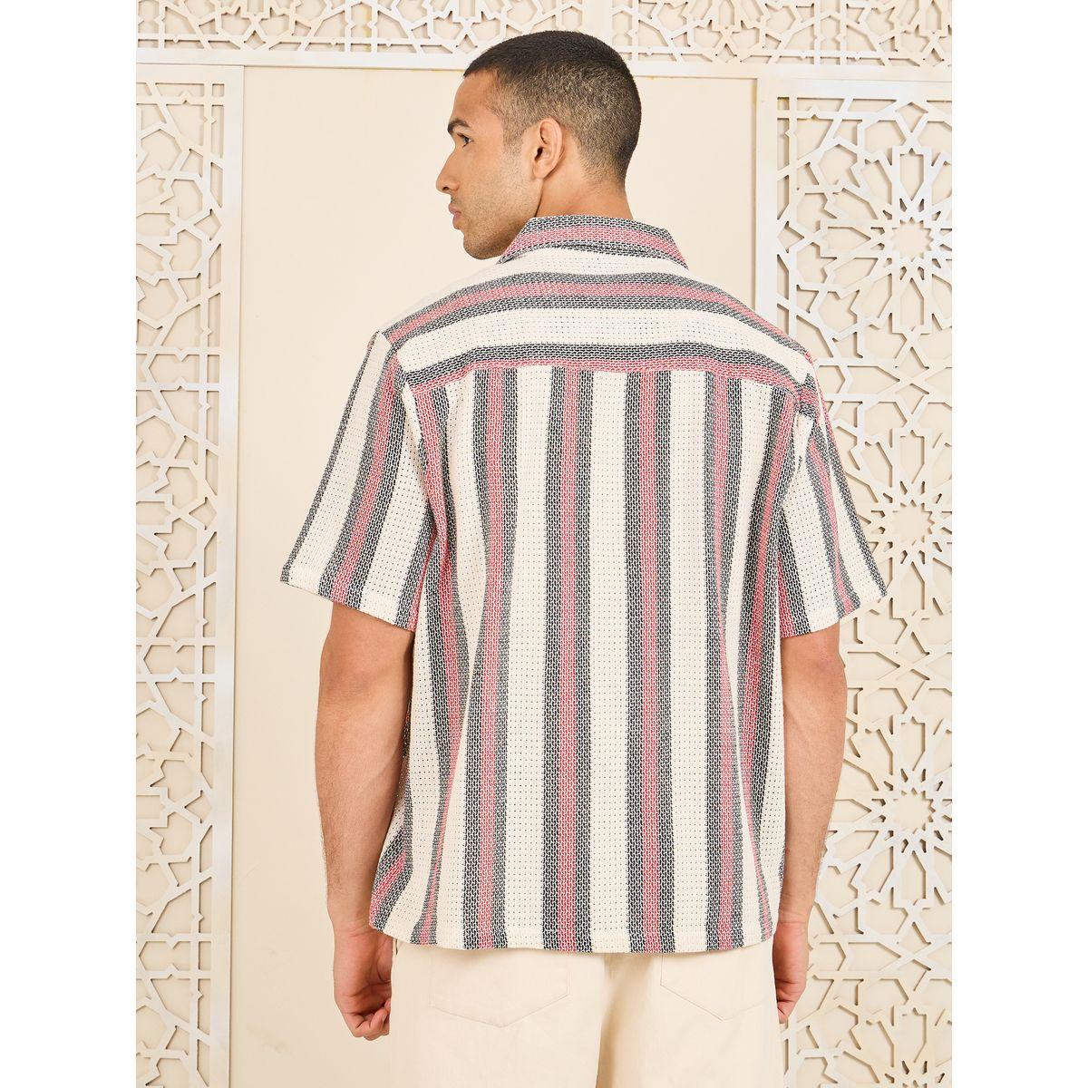 Styli Cotton Striped Resort Collar Relaxed Fit Knit Shirt-men-clothing-shirts-image-5