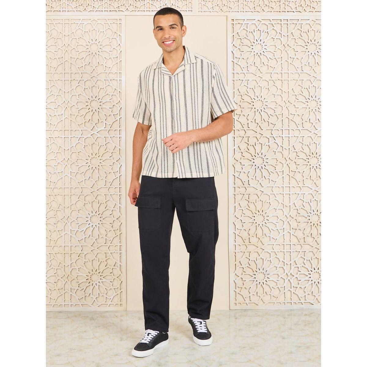 Styli Cotton Striped Resort Collar Relaxed Fit Knit Shirt-men-clothing-shirts-image-2