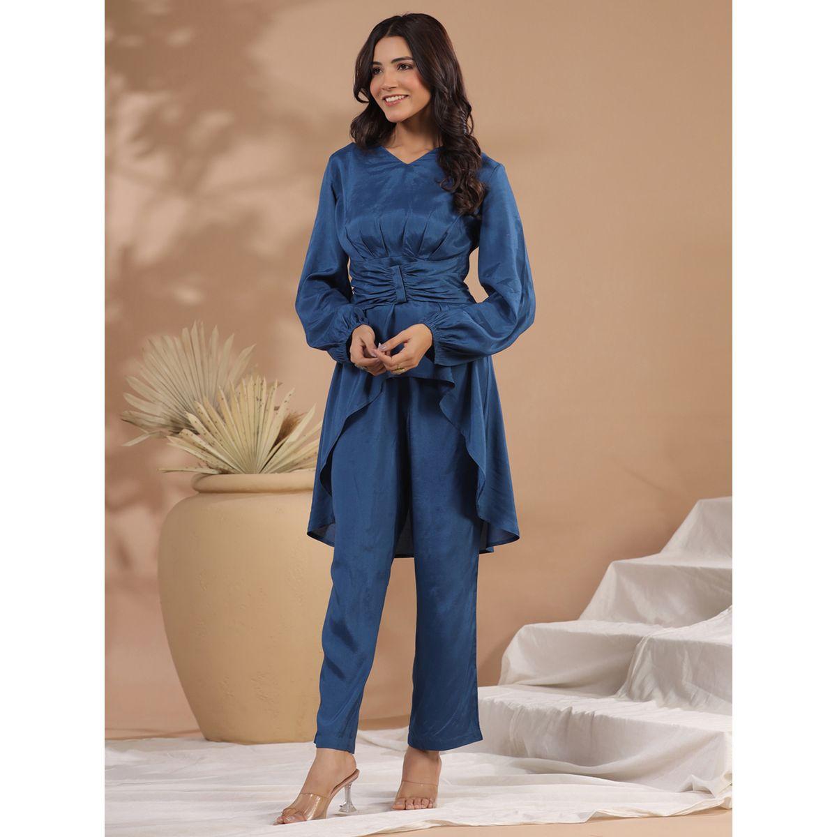طقم منسق من بنطال مع بلوزة بتفاصيل كسرات سانسكريتي هومز × ستايلي-women-clothing-coordsets-image-2