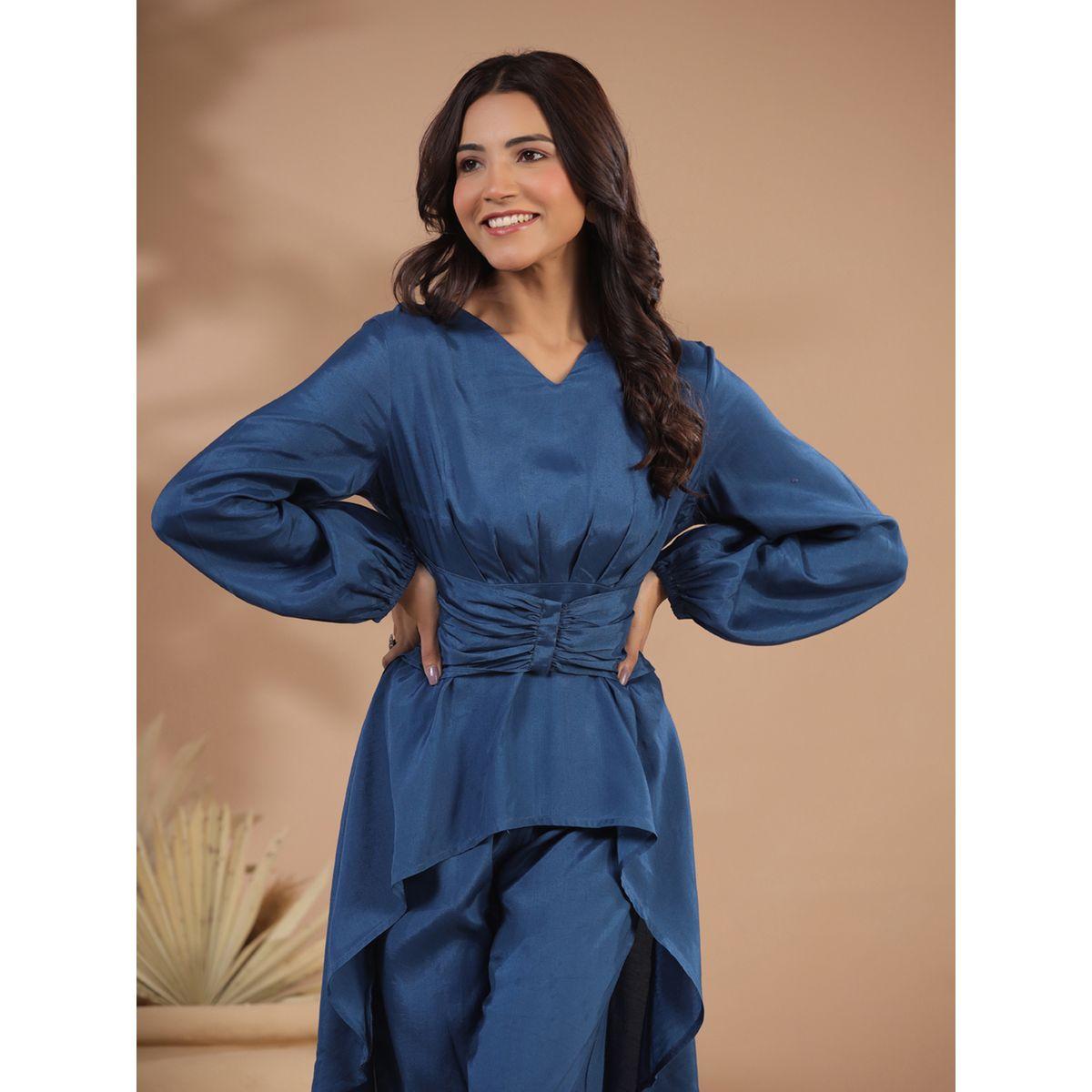 طقم منسق من بنطال مع بلوزة بتفاصيل كسرات سانسكريتي هومز × ستايلي-women-clothing-coordsets-image-5