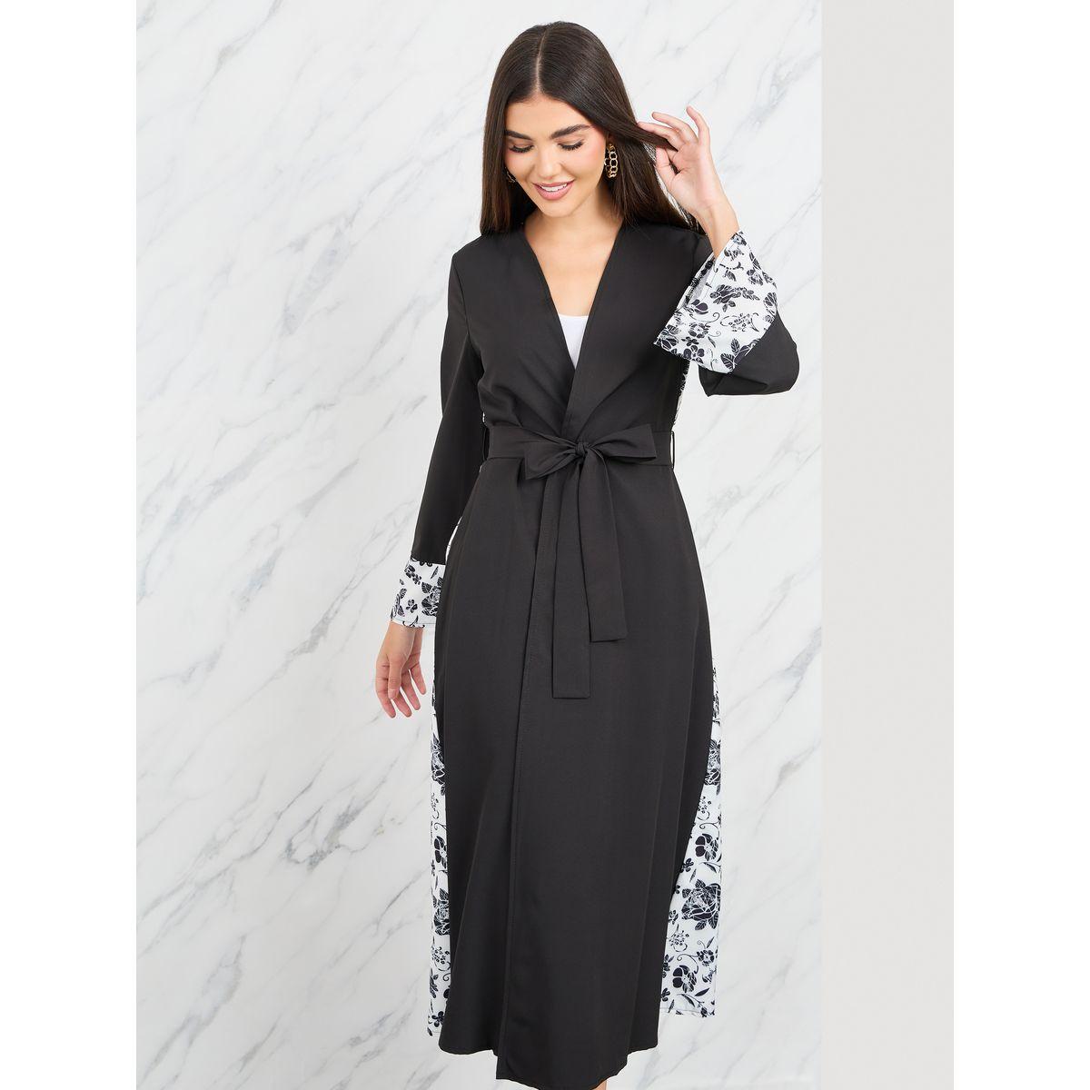 Styli Contrast Printed Midi Kimono with Self Tie Up-women-clothing-shirtsandblouses-shirts-image-2