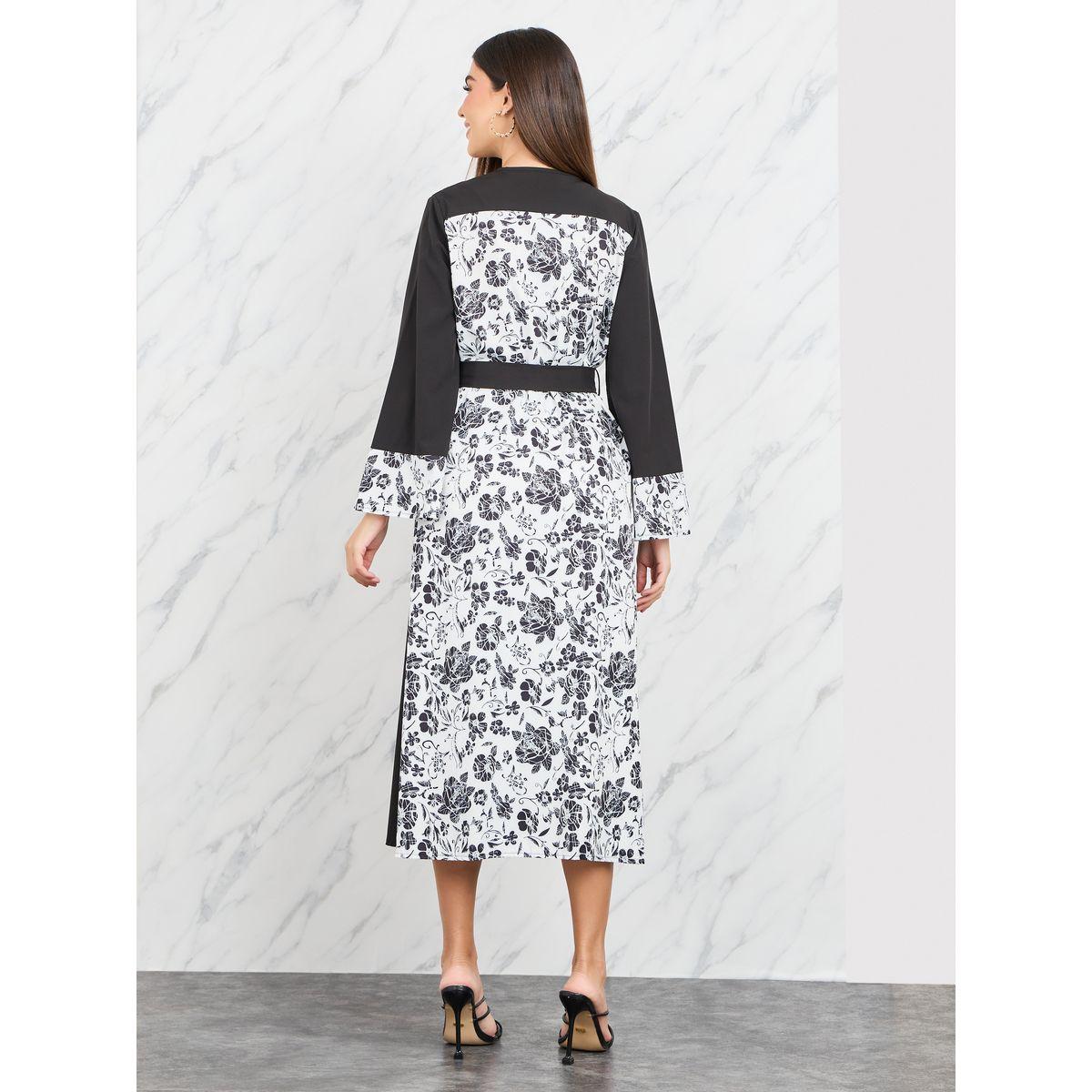 Styli Contrast Printed Midi Kimono with Self Tie Up-women-clothing-shirtsandblouses-shirts-image-5