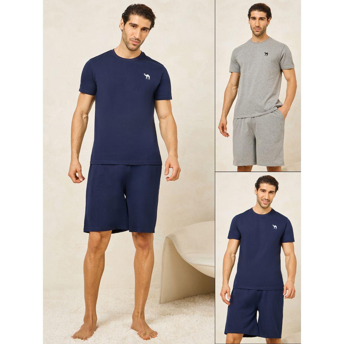 Styli Unwind Pack of 2 - Logo Detail Crew Neck T-Shirt & Shorts Set-men-clothing-nightwear-sets-image-1