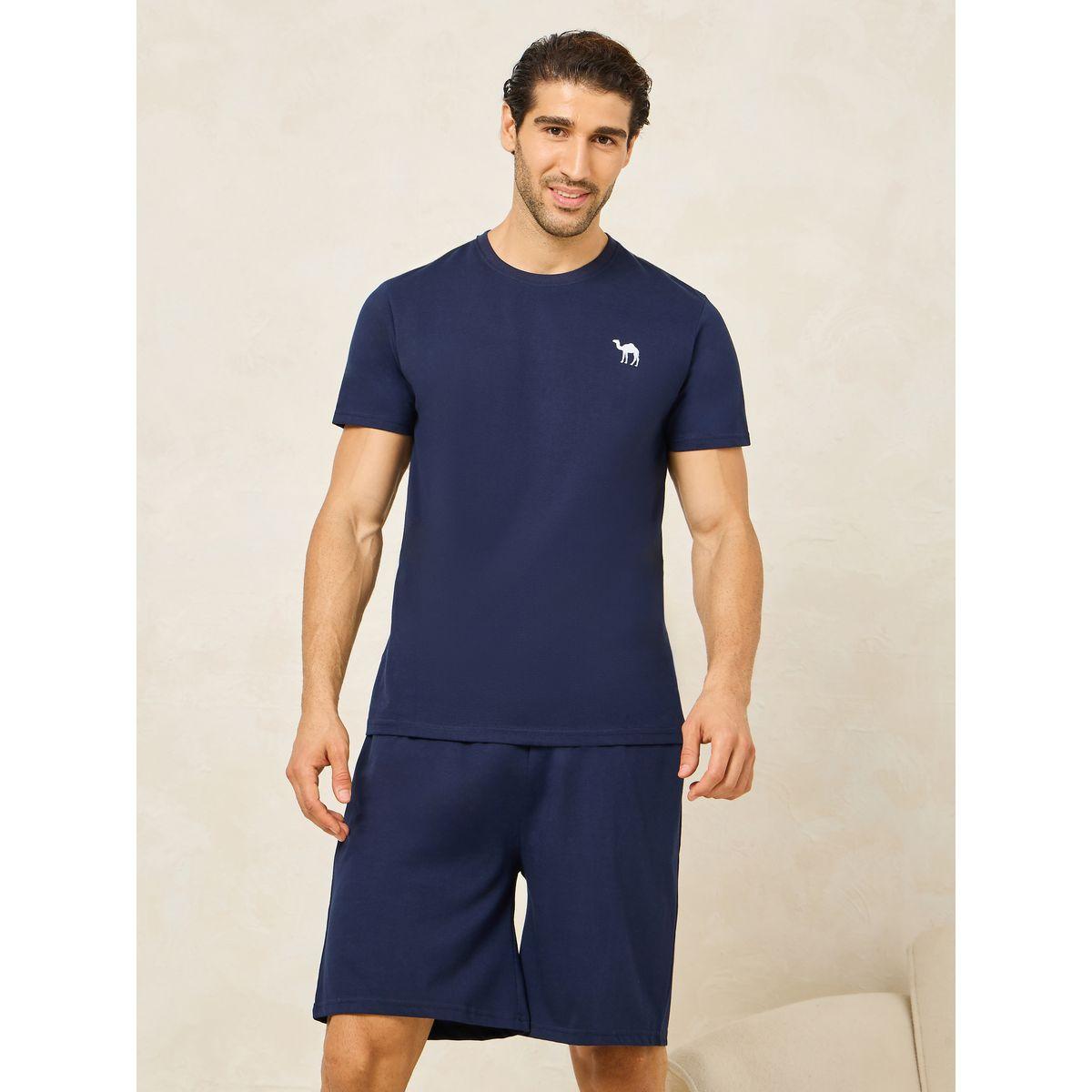 مجموعة من 2 شورت مع تيشيرت بطبعة شعار-men-clothing-nightwear-sets-image-3