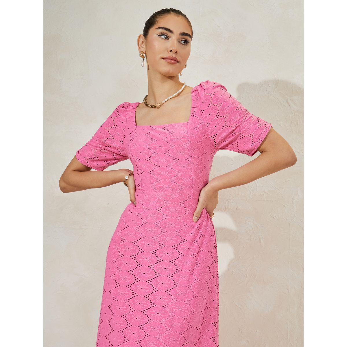 Styli Self Design Half Sleeves A-line Maxi Dress-women-clothing-dresses-image-2