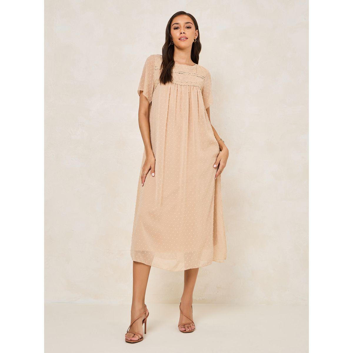 فستان ميدي مزين بخيوط دوبي مع ياقة دائرية-women-clothing-dresses-image-1