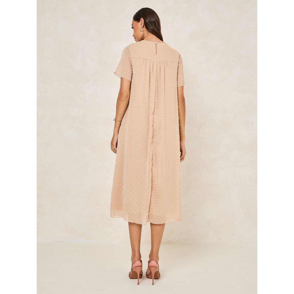 فستان ميدي مزين بخيوط دوبي مع ياقة دائرية-women-clothing-dresses-image-4