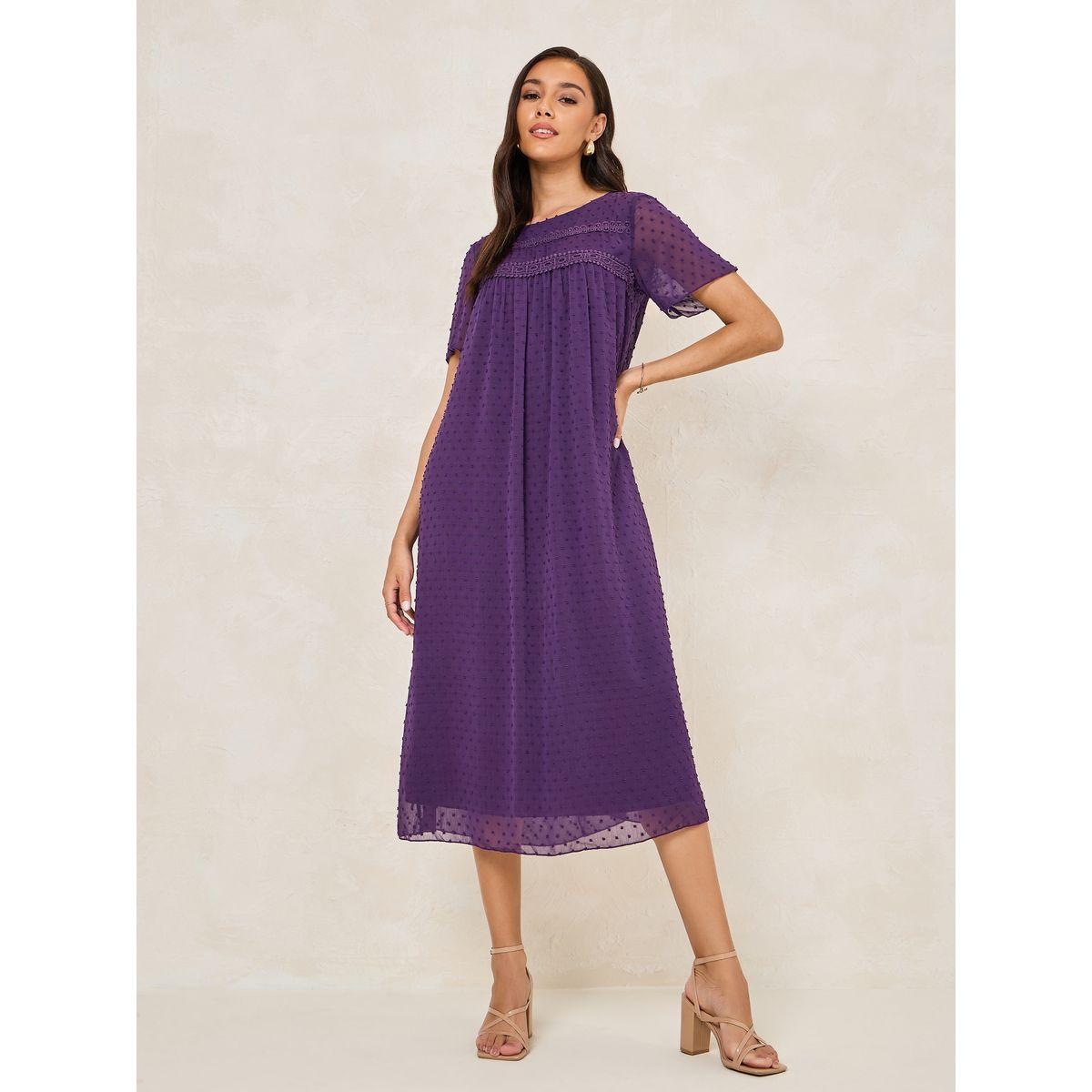 فستان ميدي مزين بخيوط دوبي مع ياقة دائرية-women-clothing-dresses-image-1
