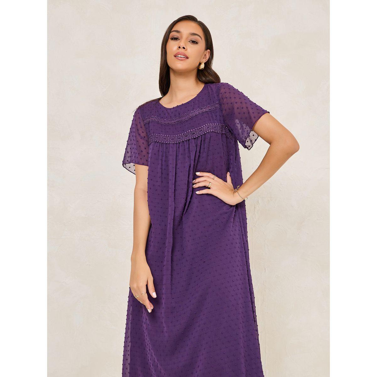 فستان ميدي مزين بخيوط دوبي مع ياقة دائرية-women-clothing-dresses-image-2