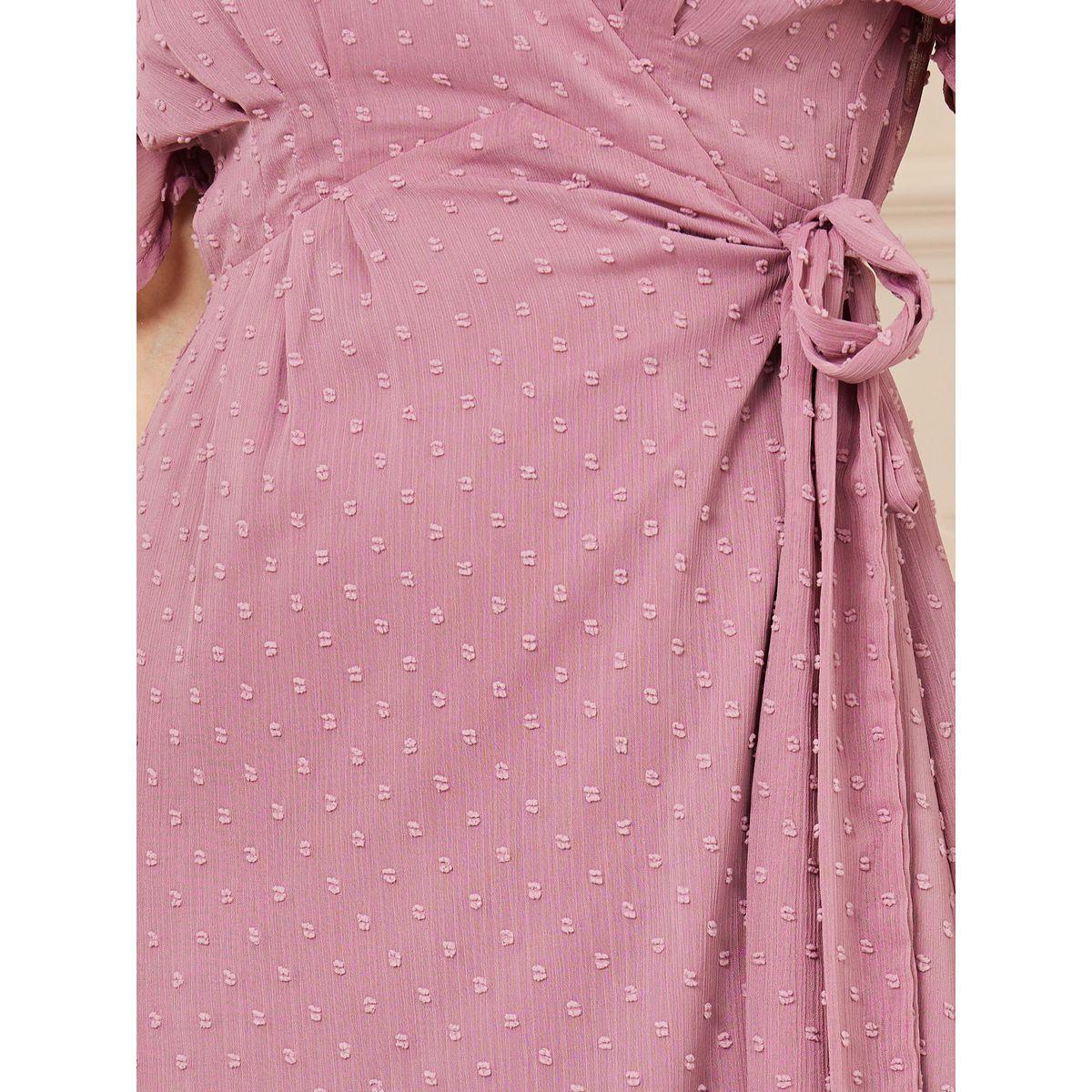 فستان طويل بنمط لف واكمام وطواطية-women-clothing-dresses-image-3