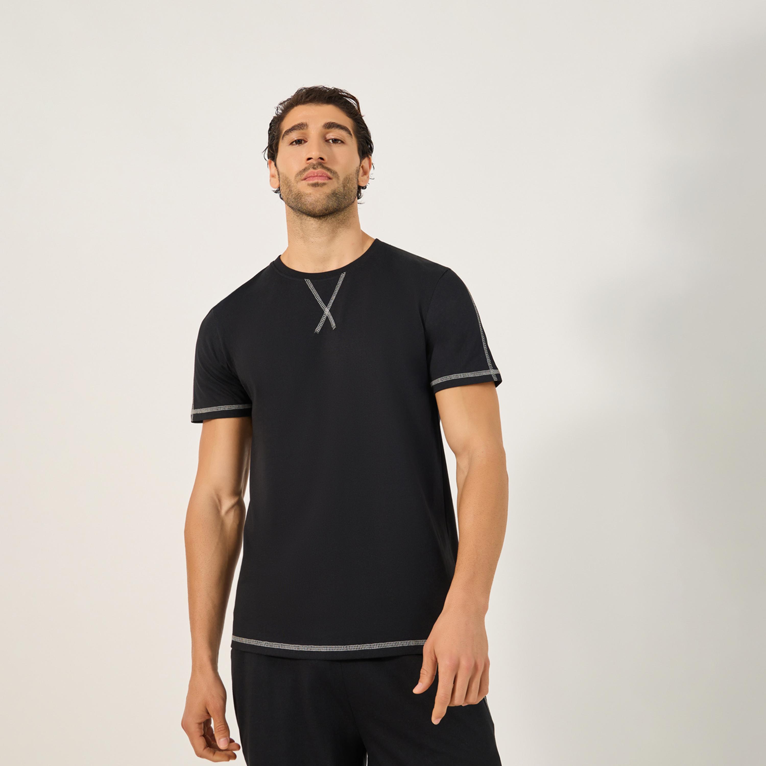 Styli Unwind Contrast Stitch Crew Neck T-Shirt & Shorts Pyjama Set-men-clothing-nightwear-sets-image-2