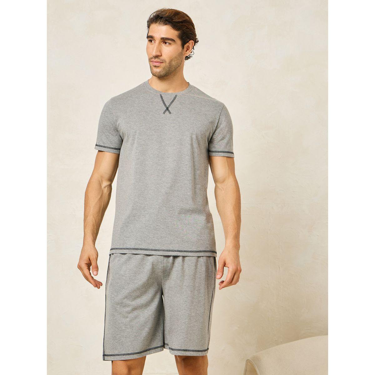 Styli Unwind Contrast Stitch Crew Neck T-Shirt & Shorts Set-men-clothing-nightwear-sets-image-1