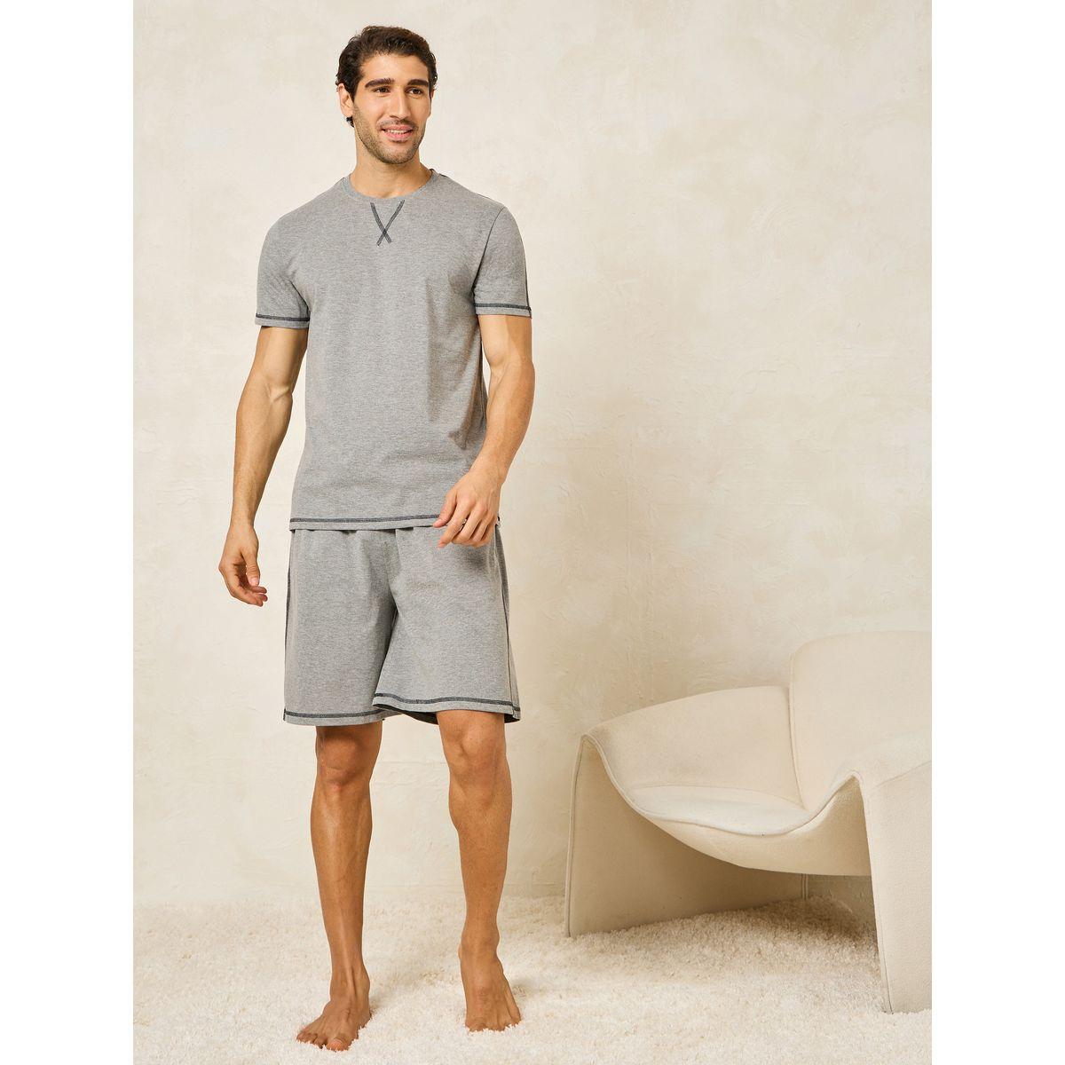 Styli Unwind Contrast Stitch Crew Neck T-Shirt & Shorts Set-men-clothing-nightwear-sets-image-2