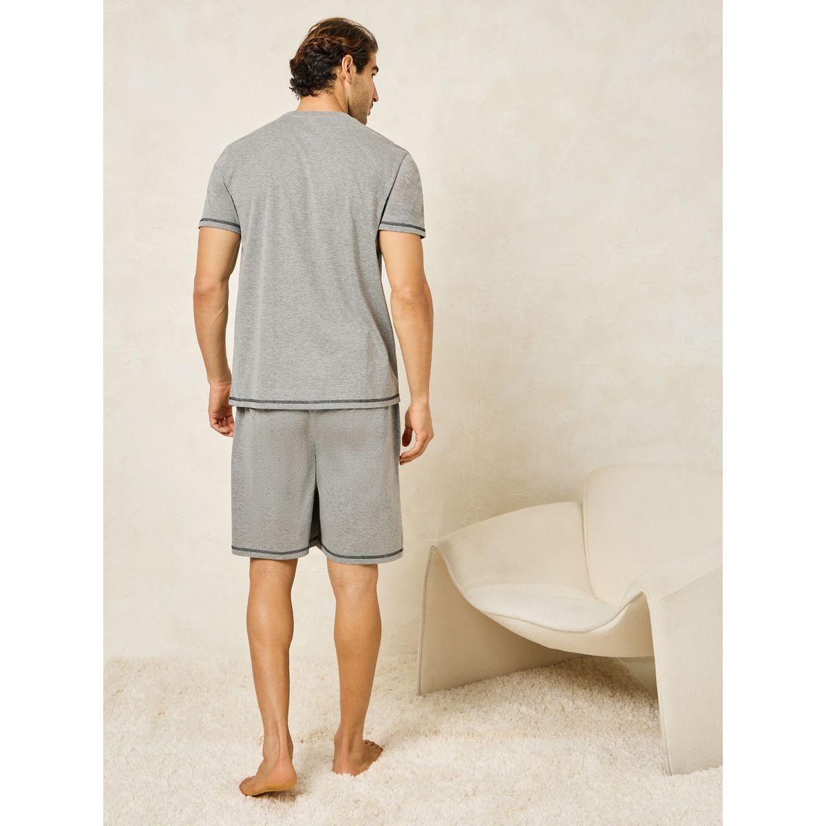 Styli Unwind Contrast Stitch Crew Neck T-Shirt & Shorts Set-men-clothing-nightwear-sets-image-5
