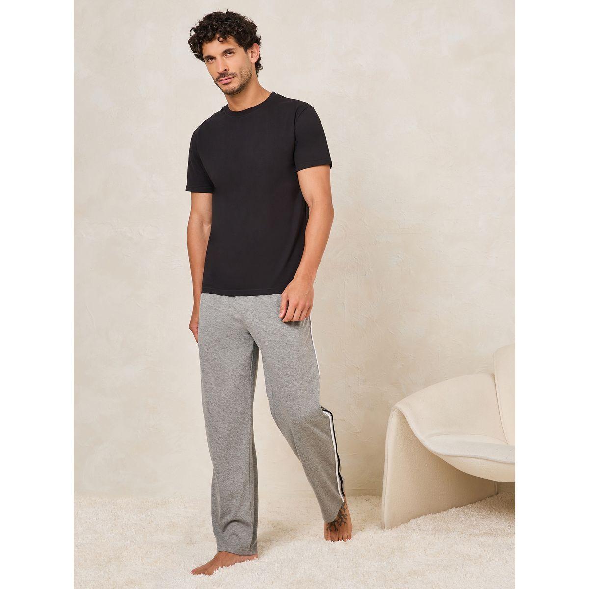 Styli Unwind Solid T-Shirt & Open Hem Piping Detail Pyjama Set-men-clothing-nightwear-sets-image-1