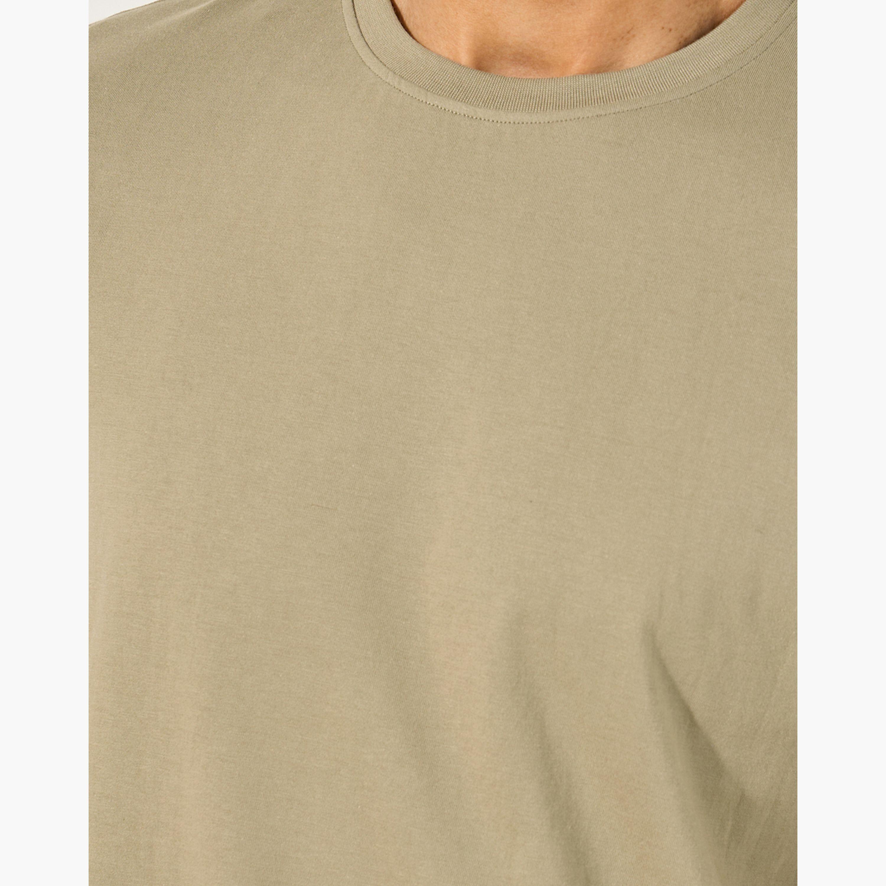 Styli Solid Round Neck T-Shirt and Striped Pyjama Set-men-clothing-nightwear-sets-image-3