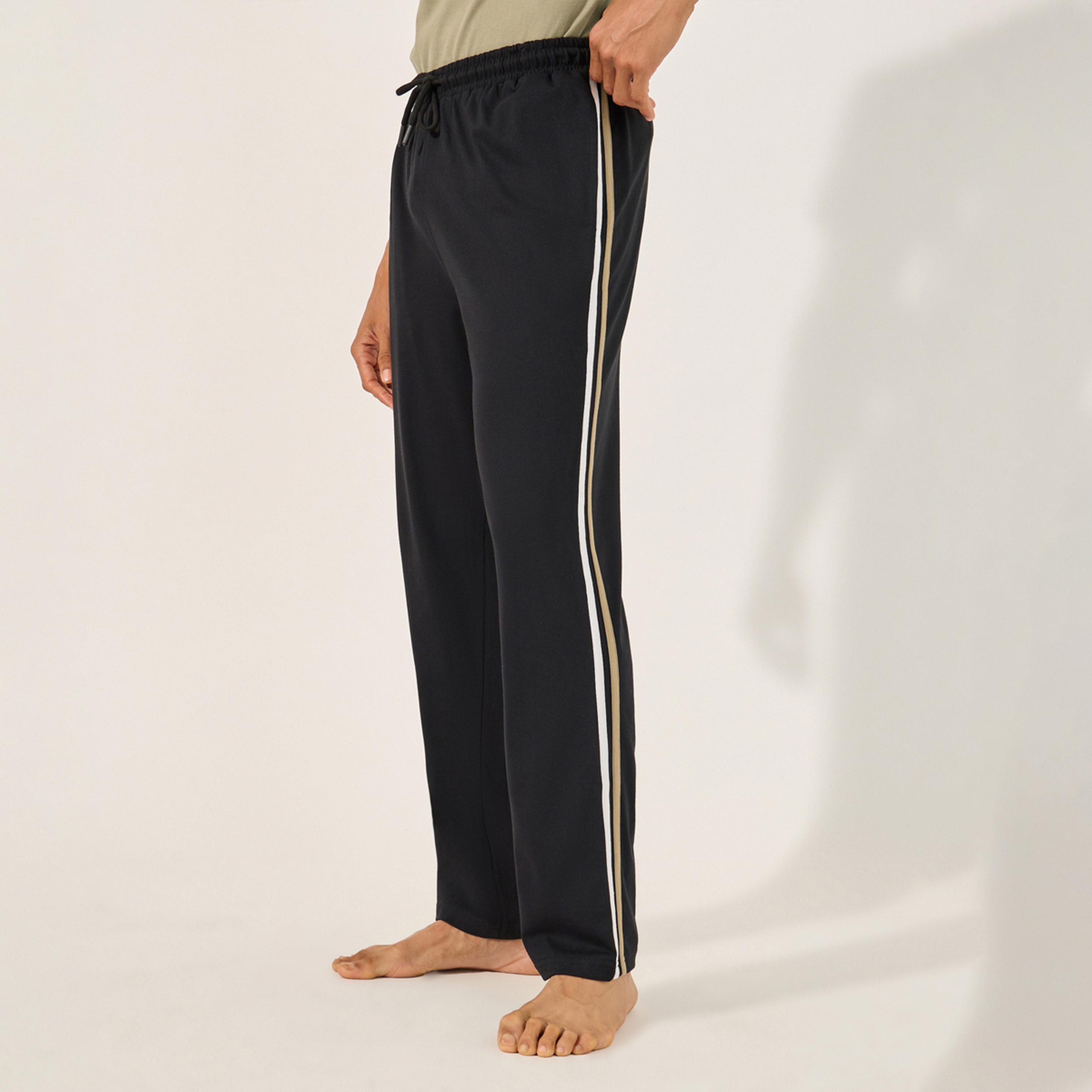 Styli Solid Round Neck T-Shirt and Striped Pyjama Set-men-clothing-nightwear-sets-image-5