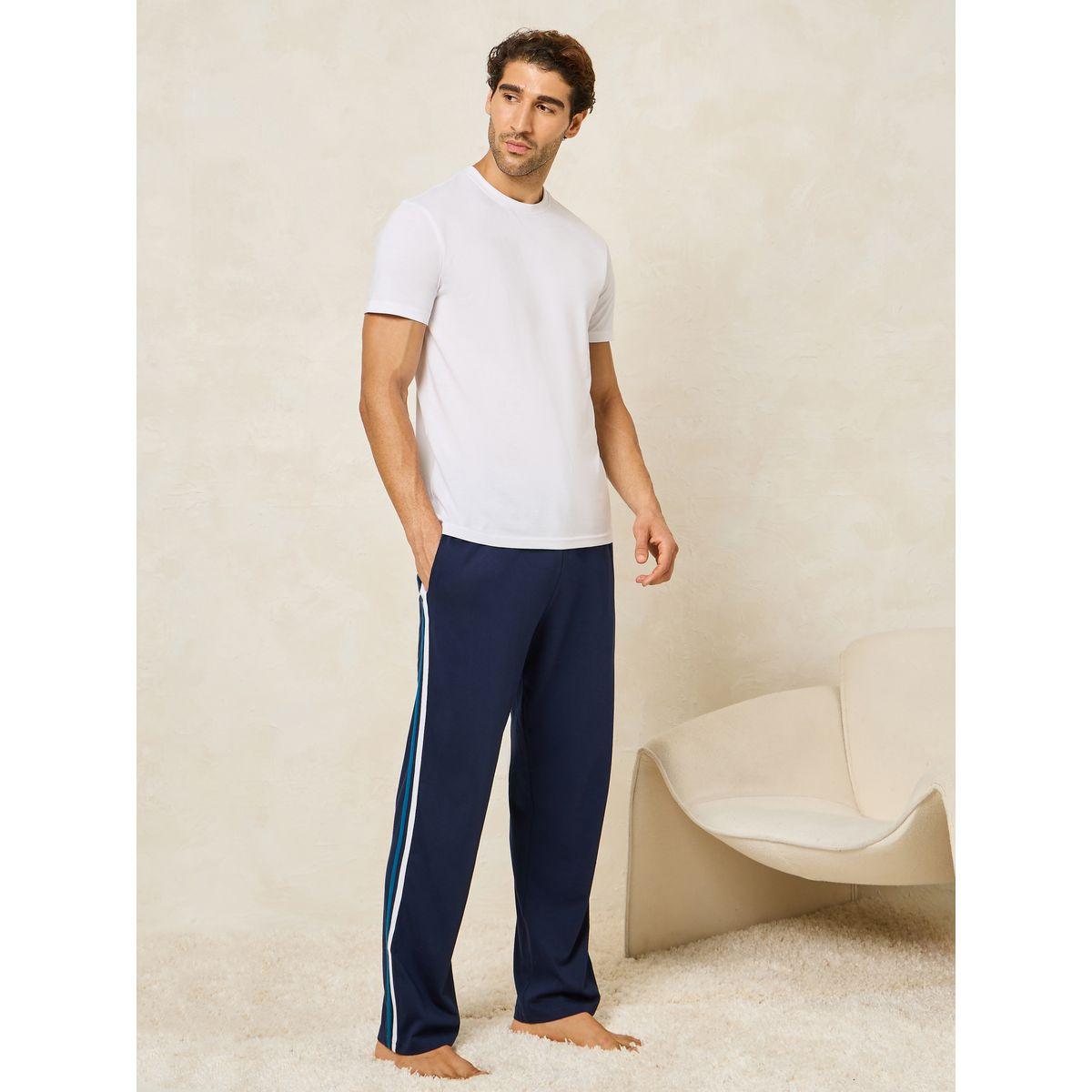 Styli Unwind Solid T-Shirt & Open Hem Piping Detail Pyjama Set-men-clothing-nightwear-sets-image-1