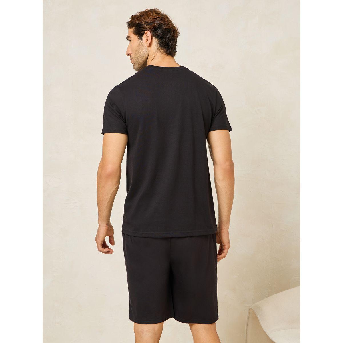 Styli Unwind Text Print Crew Neck T-Shirt & Solid Shorts Set-men-clothing-nightwear-sets-image-5