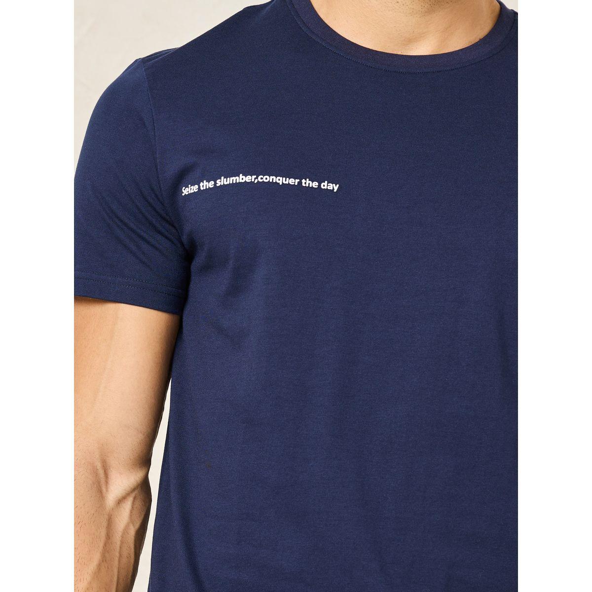 Styli Unwind Text Print Crew Neck T-Shirt & Solid Shorts Set-men-clothing-nightwear-sets-image-3