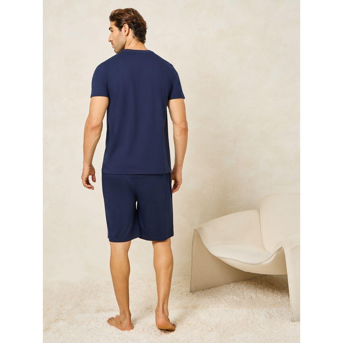 Styli Unwind Text Print Crew Neck T-Shirt & Solid Shorts Set-men-clothing-nightwear-sets-image-5